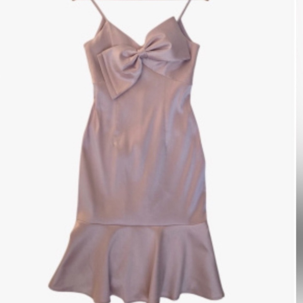 Xscape Blush Satin Mini Dress with Bow